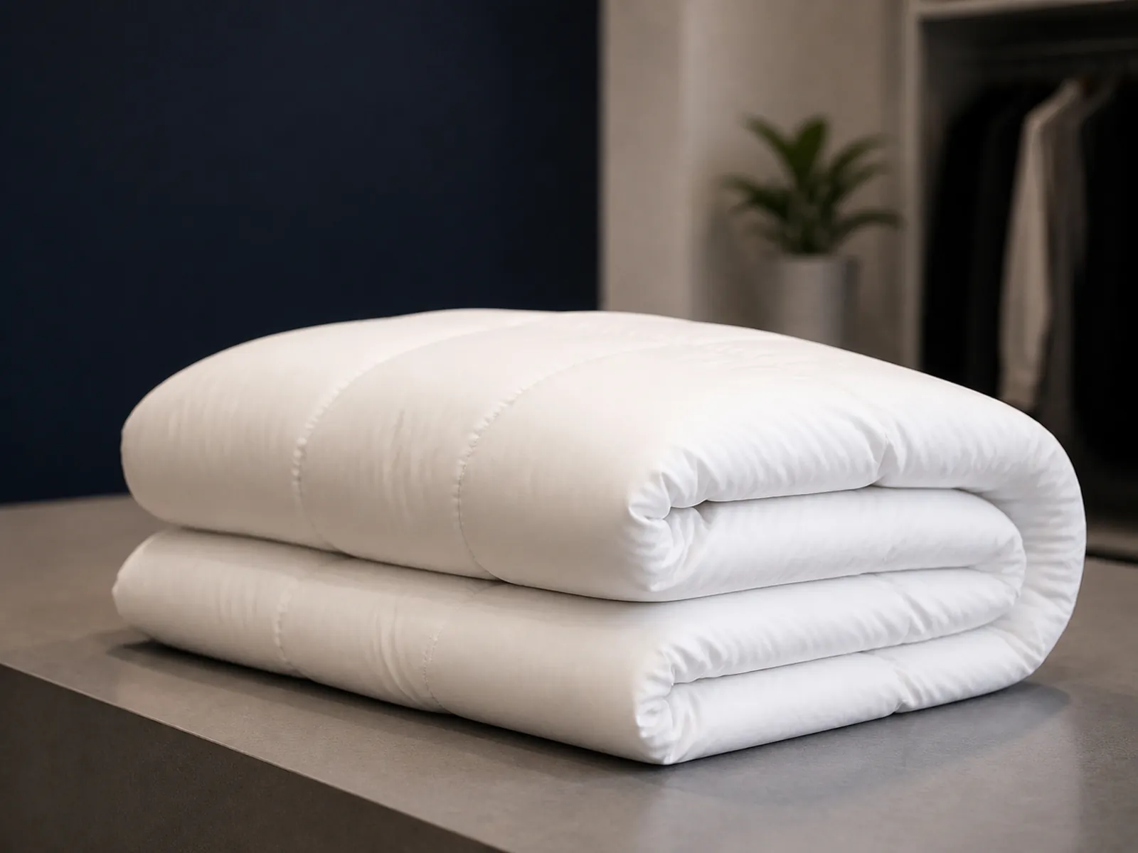 Piumoni e coperte puliti piegati con ordine